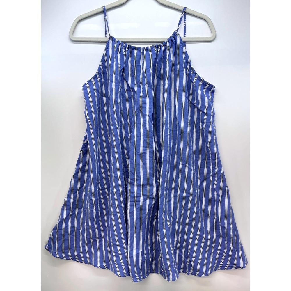 Divided Blue White Striped Cold Shoulder Flowy Tie Back Dress Sz S Resort Boho